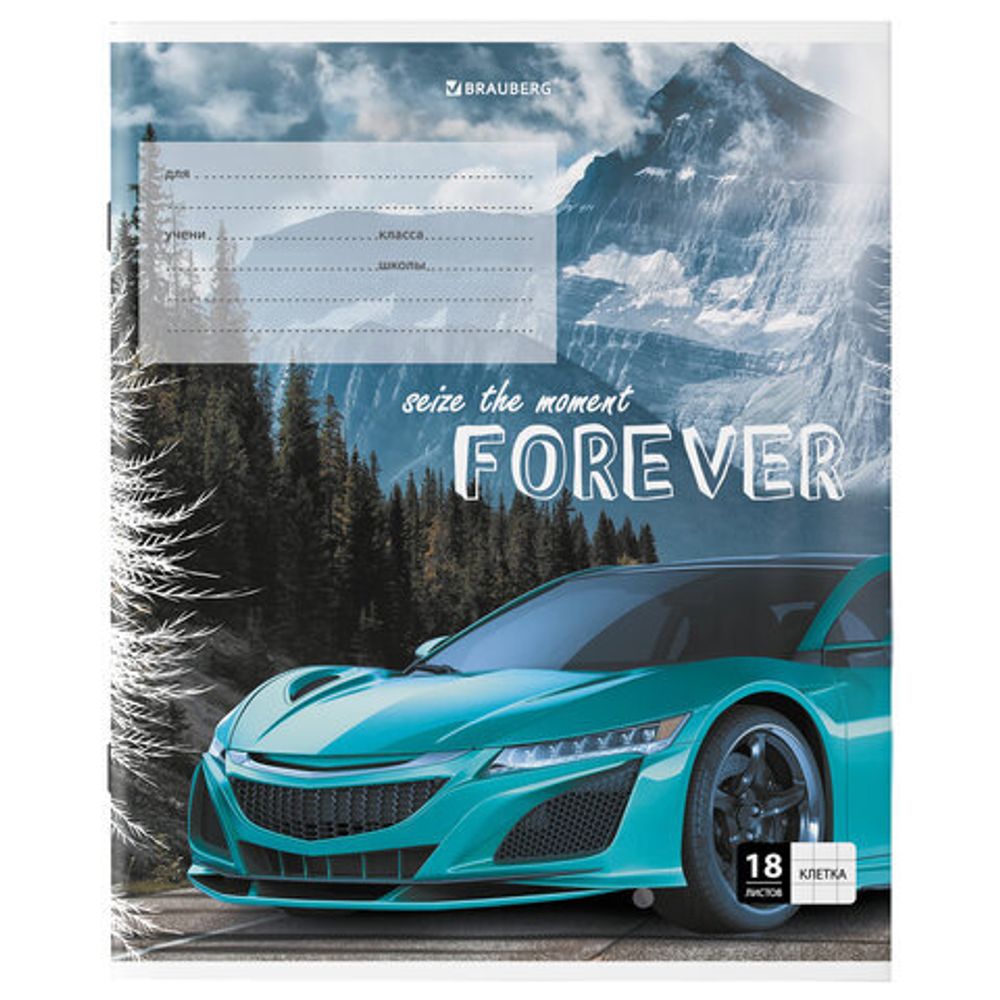 Тетрадь 18 л. BRAUBERG клетка, обложка картон, "SPORTS CAR", 106479, 5шт