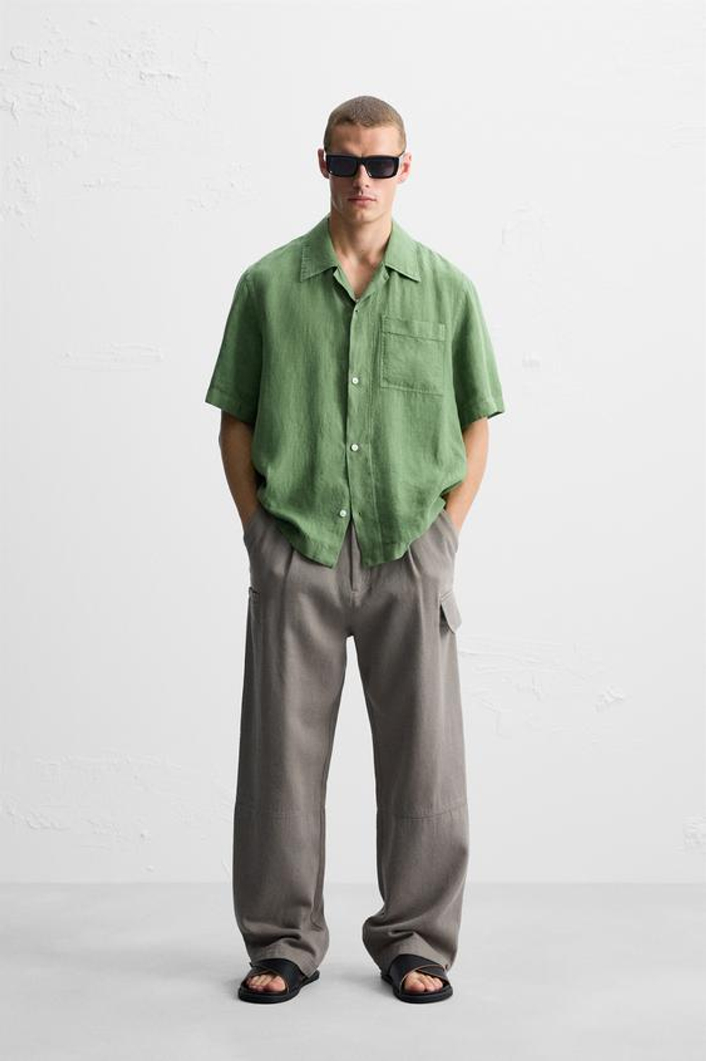 ZARA РУБАШКА ИЗ 100% ЛЬНА, МЯГКИЙ ЗЕЛЕНЫЙ