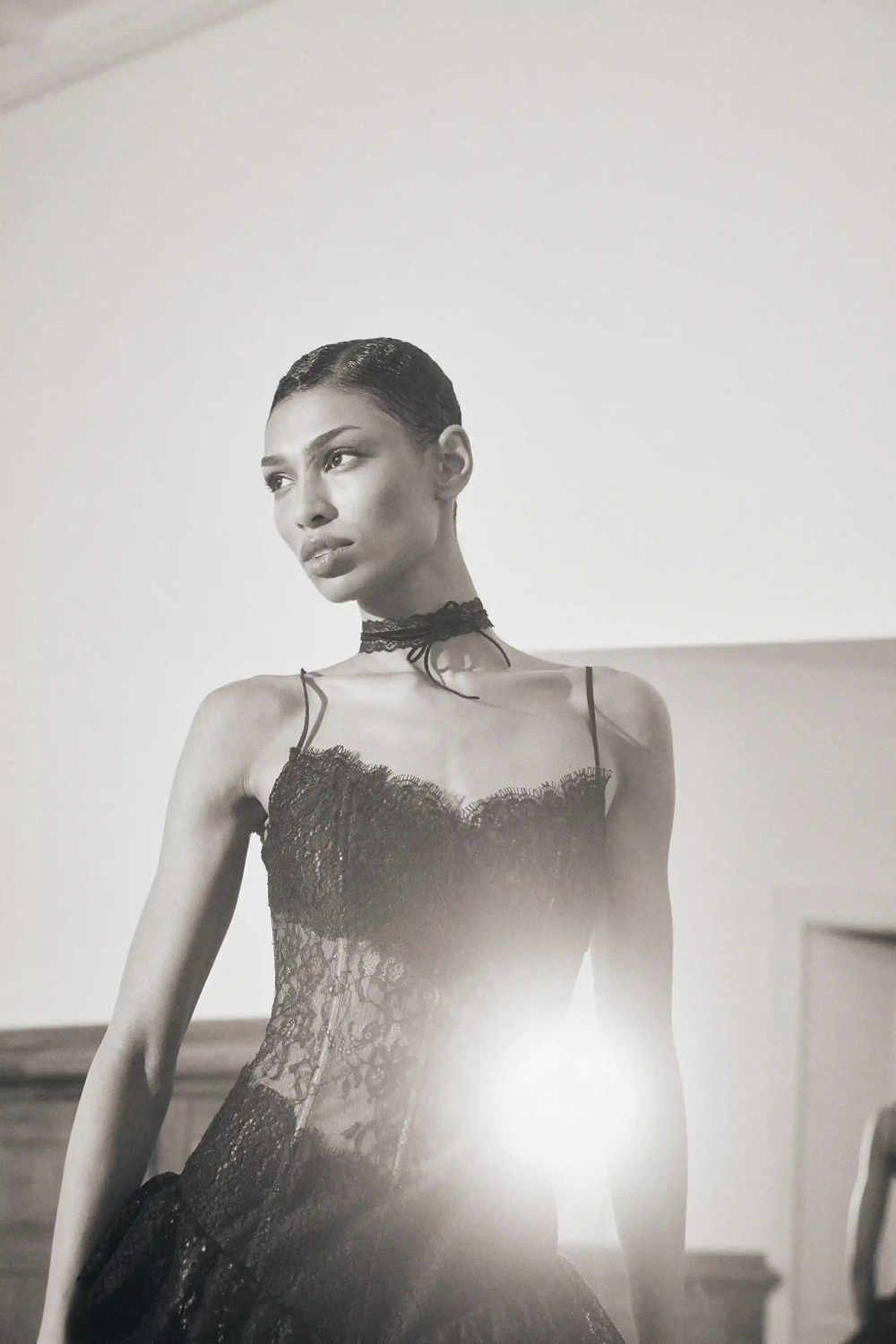 Andrea maxi, платье макси из черного кружева с акцентными оборками