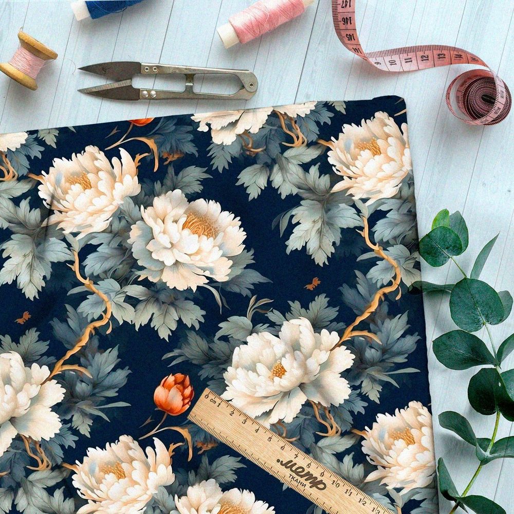 Ткань премиум сатин ночная цветочная изгородь