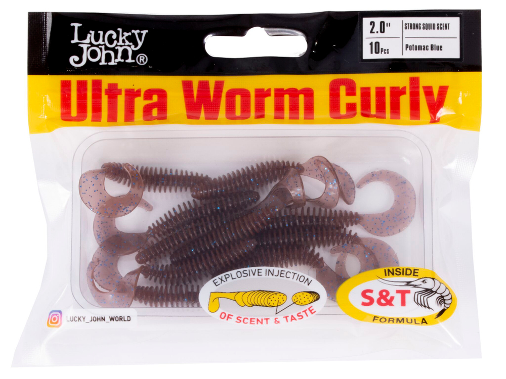Слаги съедобные искусственные Lucky John ULTRAWORM Curly 2in (50 мм), цвет S19, 10шт.
