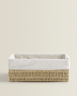 ZARA HOME ПРЯМОУГОЛЬНАЯ КОРЗИНА С ТКАНЕВОЙ ВНУТРЕННЕЙ ОБИВКОЙ, СВЕТЛО-БЕЖЕВЫЙ
