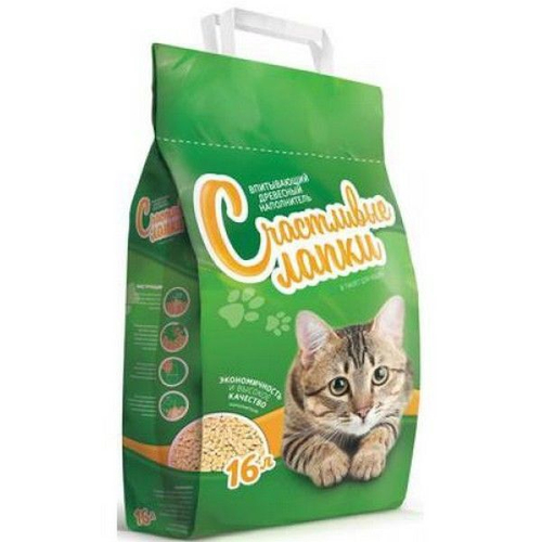 НАПОЛНИТЕЛЬ Д/КОШАЧЬЕГО ТУАЛЕТА СЧАСТЛИВЫЕ ЛАПКИ ДРЕВЕСТ 16л ЭКОНОМ