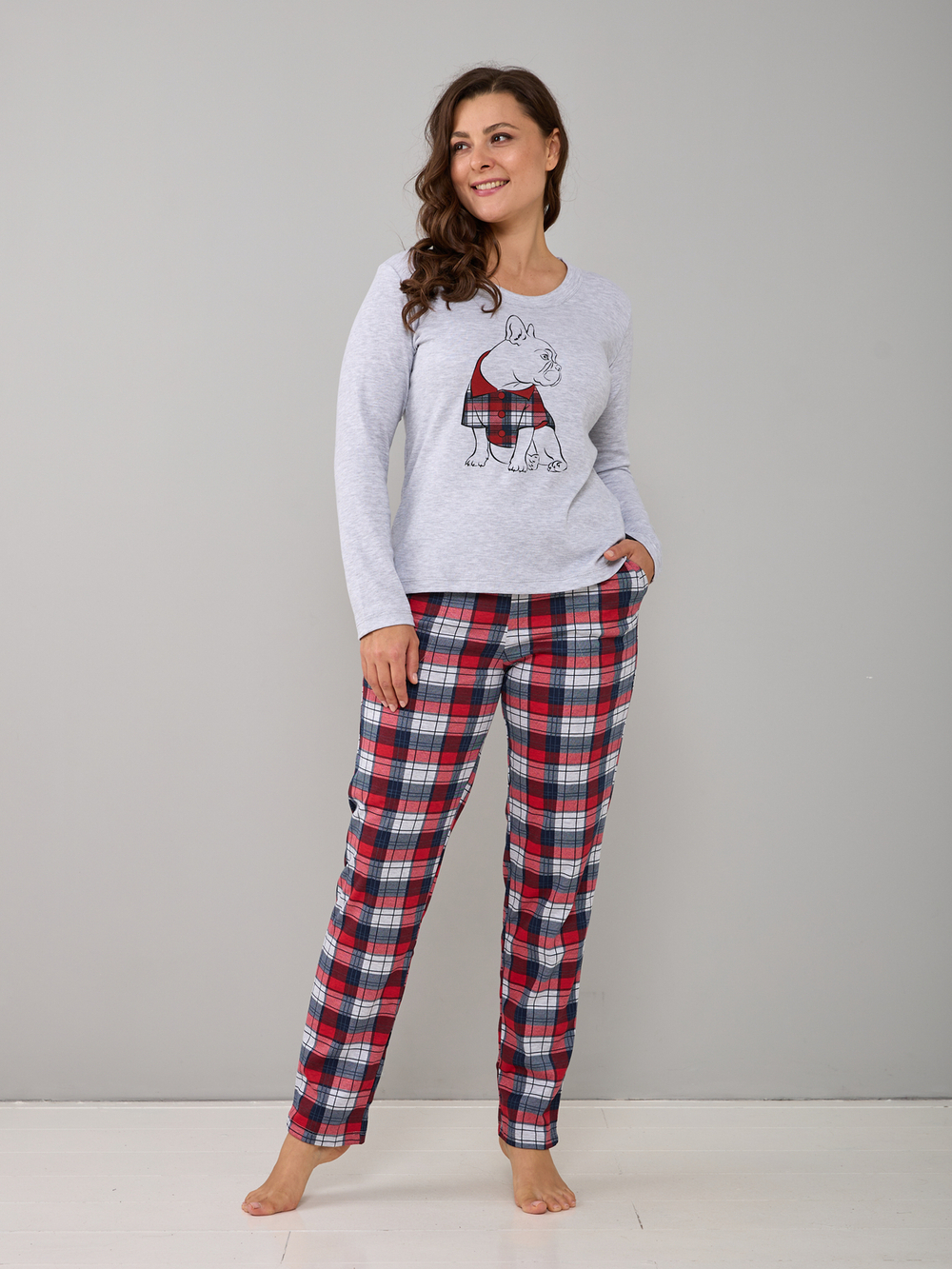 Пижама с брюками КБ-004П/серый-синекраснаяклетка
