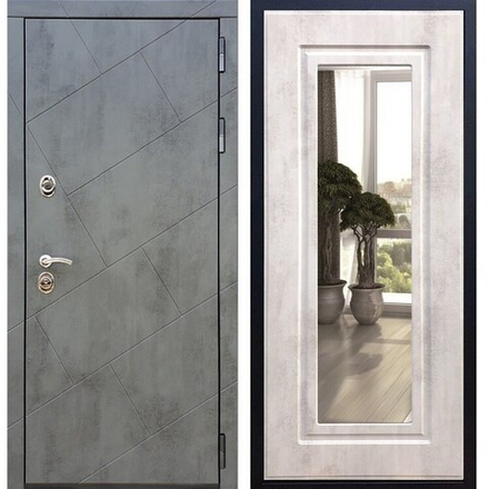Входная металлическая дверь  с зеркалом RеX (РЕКС) 22 Бетон темный / зеркало ФЛ-120 Бетон светлый