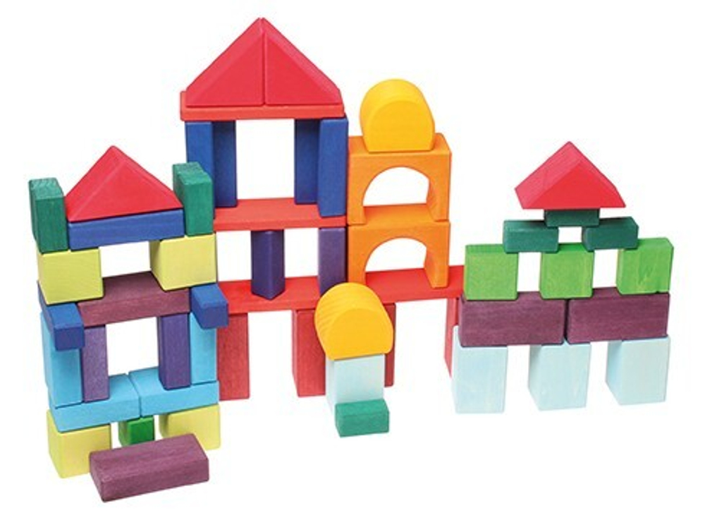 Деревянные кубики "Набор блоков Гео цветной", сетка, 60 деталей