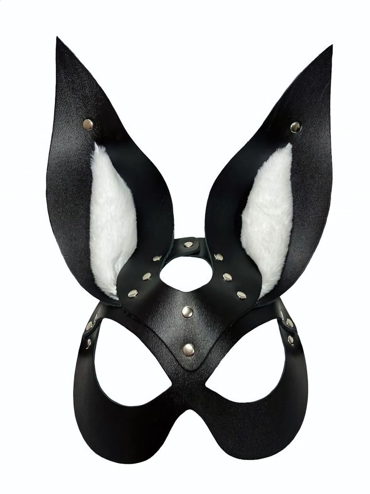 Черная маска зайки с белым мехом на ушках Miss Bunny (Цвет: черный с белым)