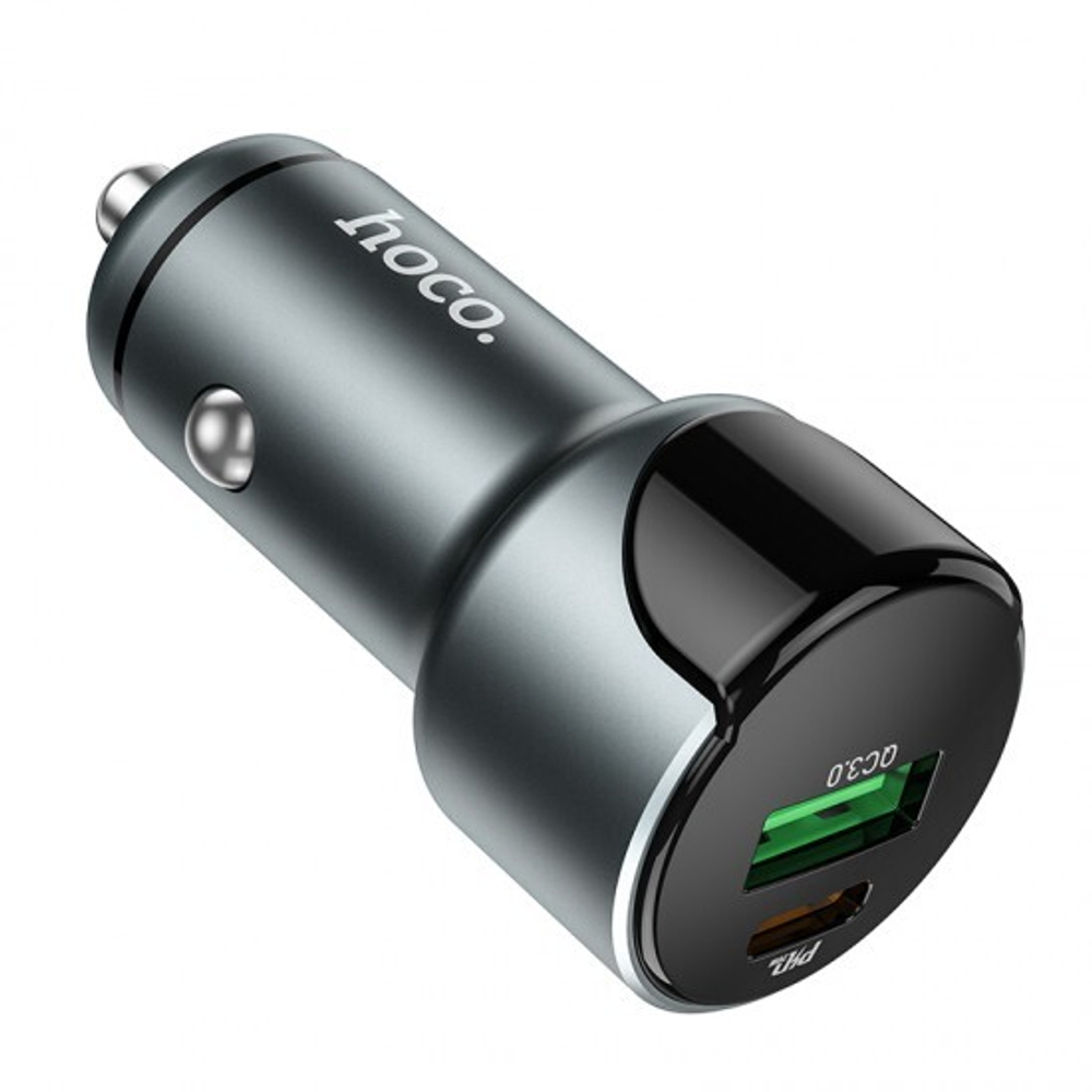 Автомобильное зарядное устройство HOCO Z42 Light, 2xUSB, 20W, серый металлик, 013273