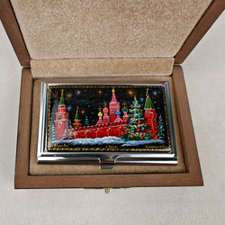 Визитница "Москва. Кремлевская елка" с ручной росписью Палех