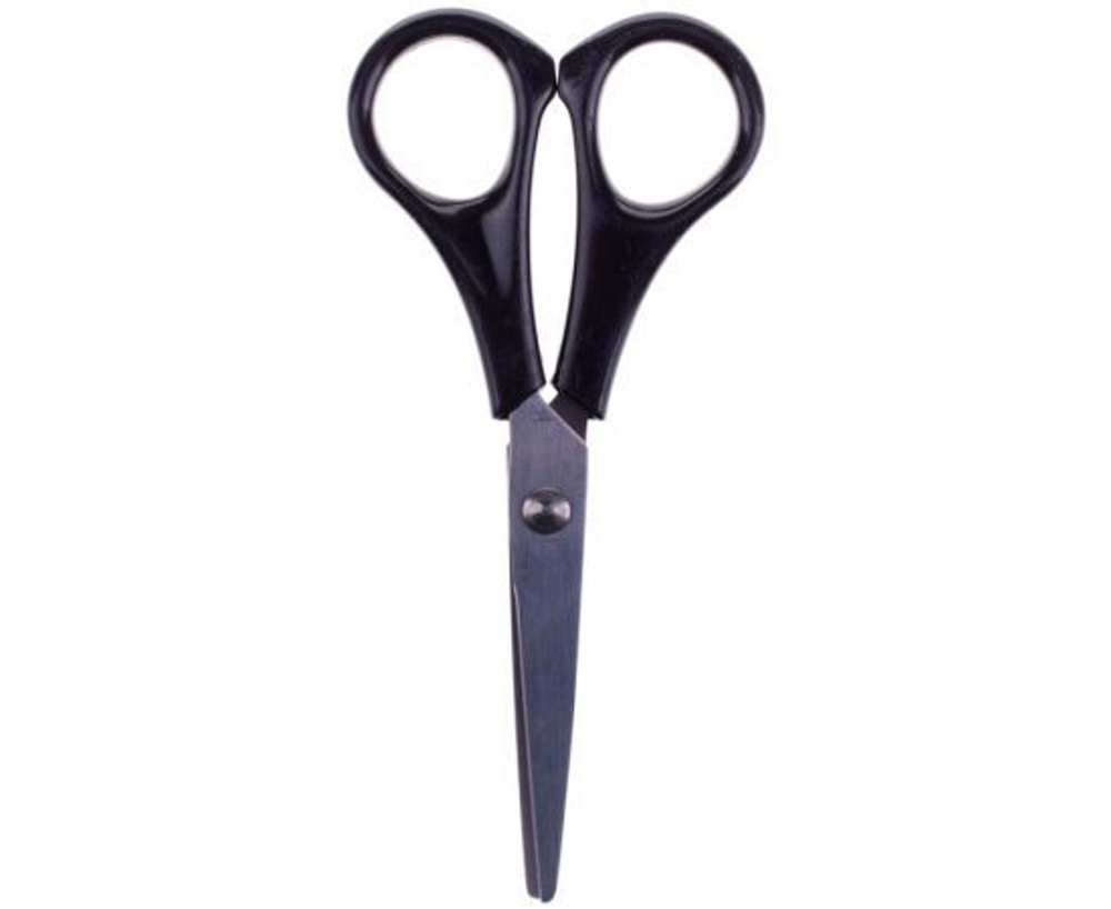 Ножницы OfficeSpace 13,7см, черные ручки, ПВХ чехол с европодвесом