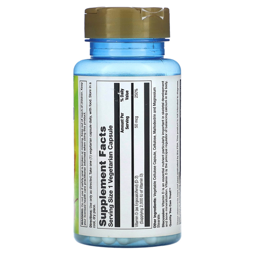 Nature's Life, Витамин D2, 50 мкг (2000 МЕ), 90 вегетарианских капсул