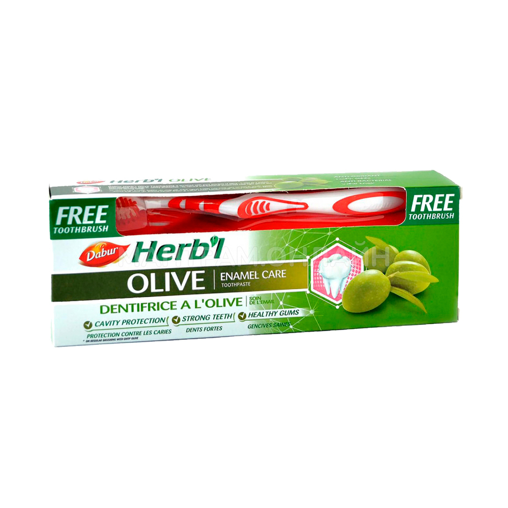 Зубная паста Dabur Herb'l Olive экстракт Олив (бережное отбеливание) + зубная щетка 150 г