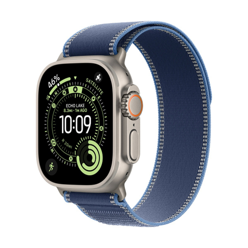Apple Watch Ultra 3 (2025), 49 мм корпус из титана цвета «Natural», ремешок Trail Loop размера M/L цвета «Blue/Bright Blue»
