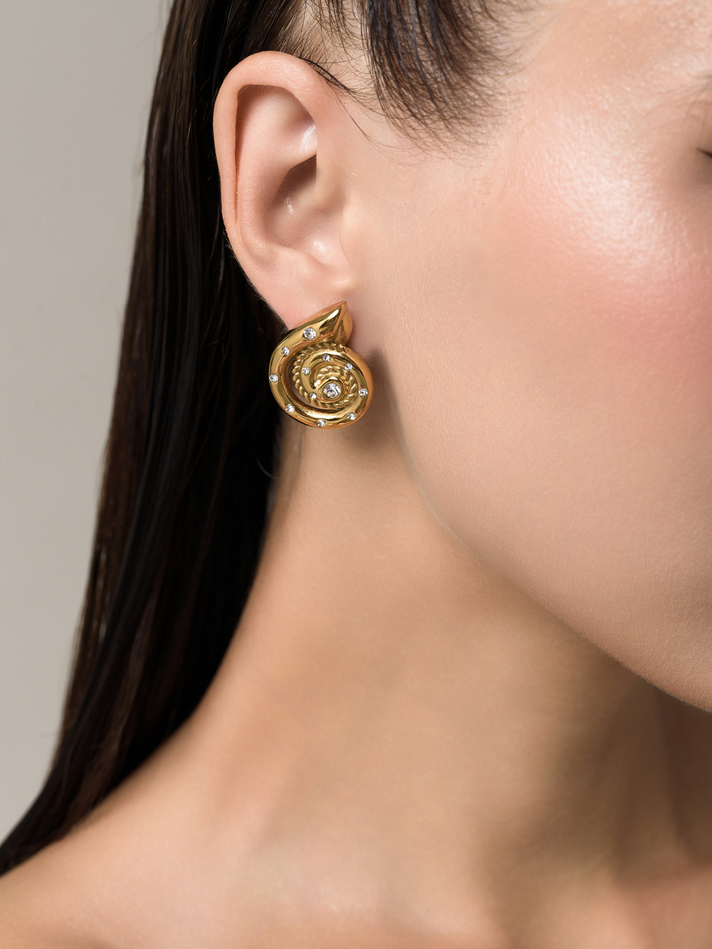 Пусеты Small Shell Gold Dimonds