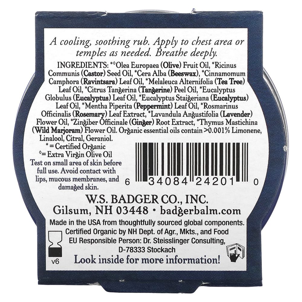 Badger, Органическая ароматическая мазь с эвкалиптом и мятой, .75 унций (21 г)