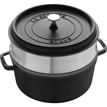 STAUB Чугунная кастрюля Cocotte 24 см 3,8 л со вставкой-пароваркой черная