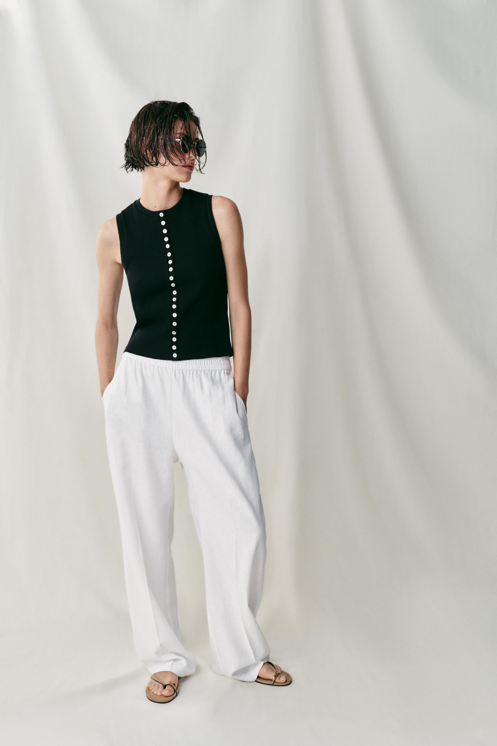 ZARA ТОП НА ПУГОВИЦАХ, ЧЕРНЫЙ