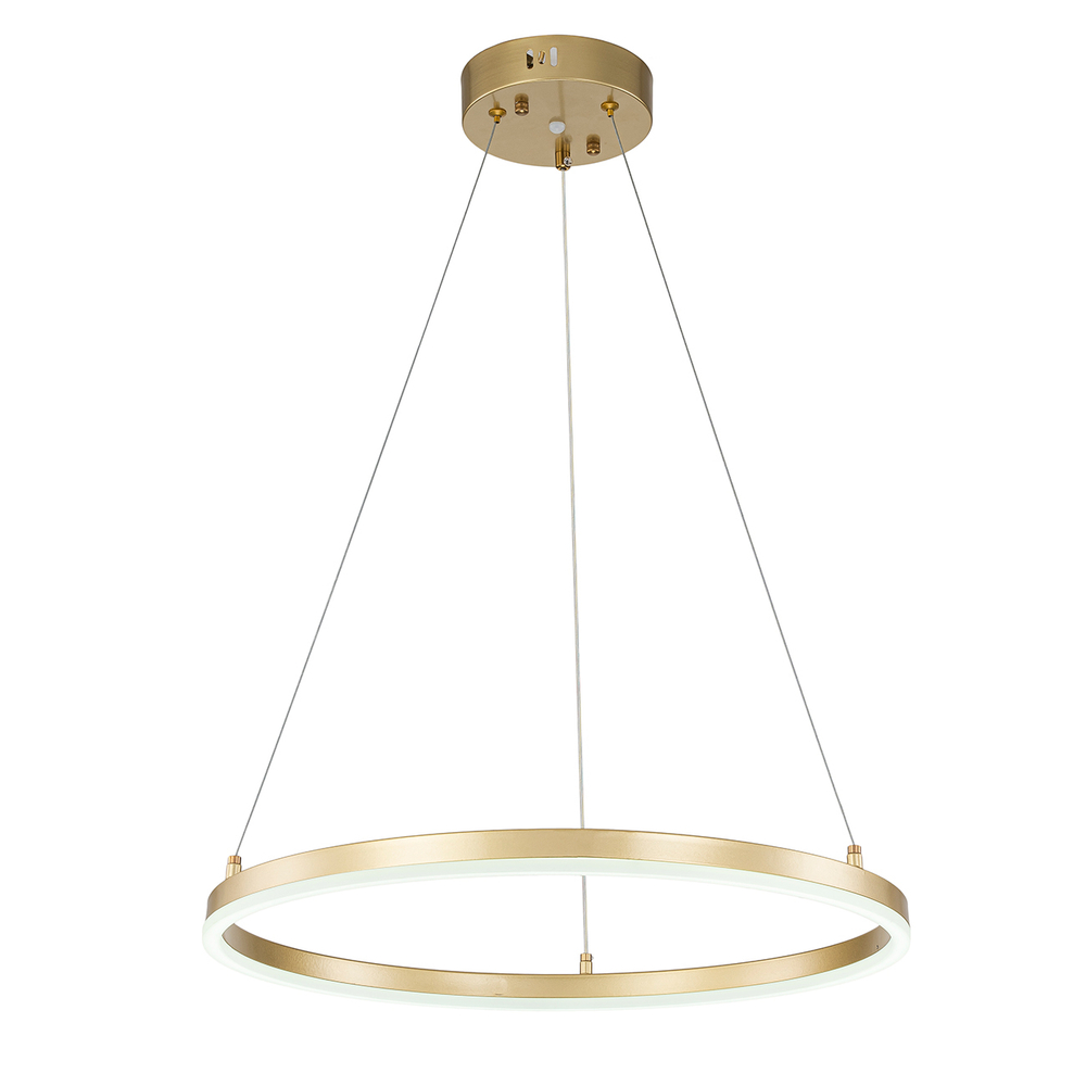 Подвесной светодиодный светильник 43Вт, 3136Лм, 3000-6500К, Ra>80, плавная регулировка мощности, изменение цветовой температуры, ночник, управление со смартфона, металл/акрил, золото