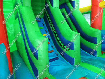 Надувной батут "Страна Сафария" с крышей и высокими горками,зеленый, 11*6*6