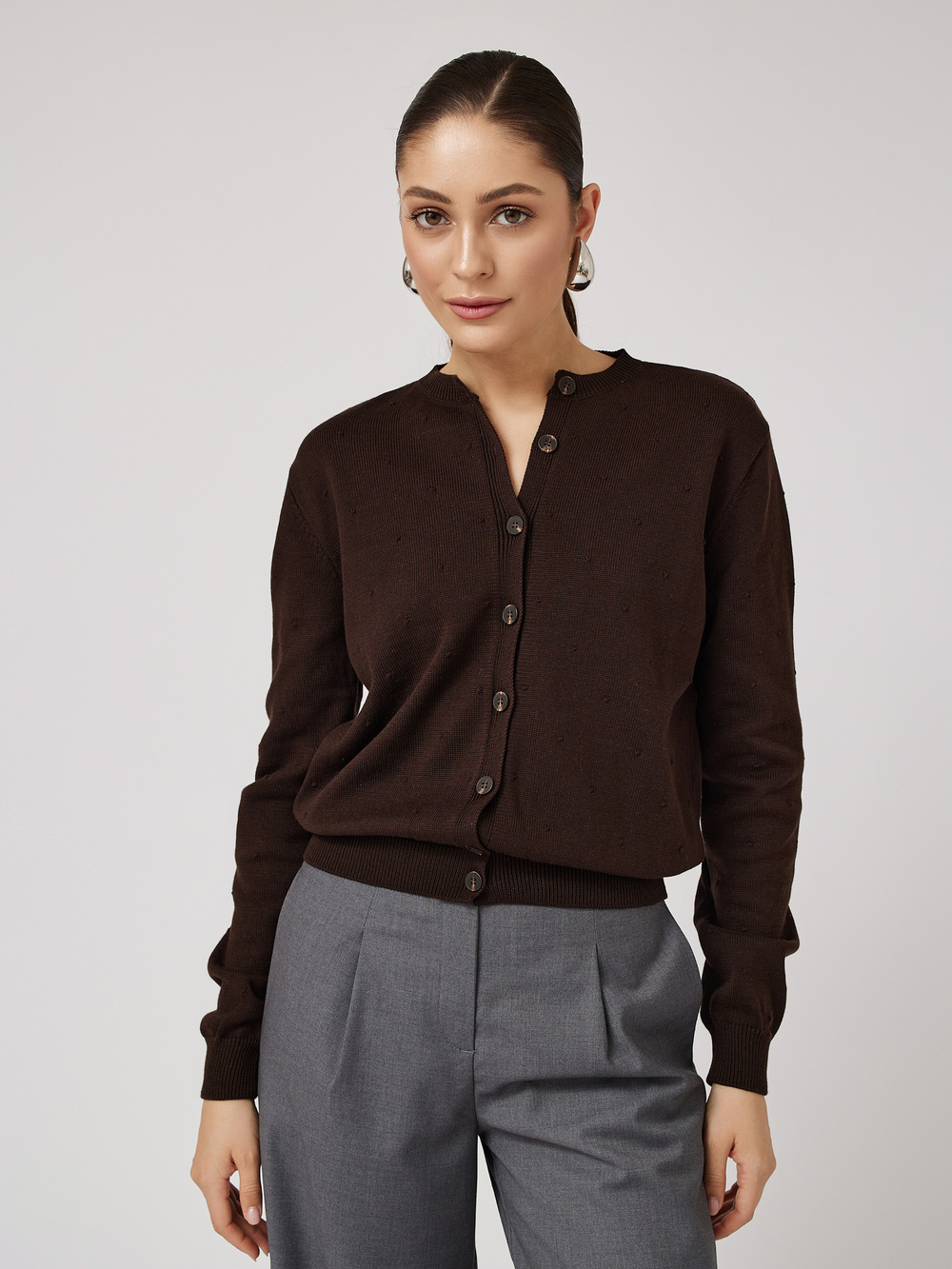 Кардиган вязаный в точку