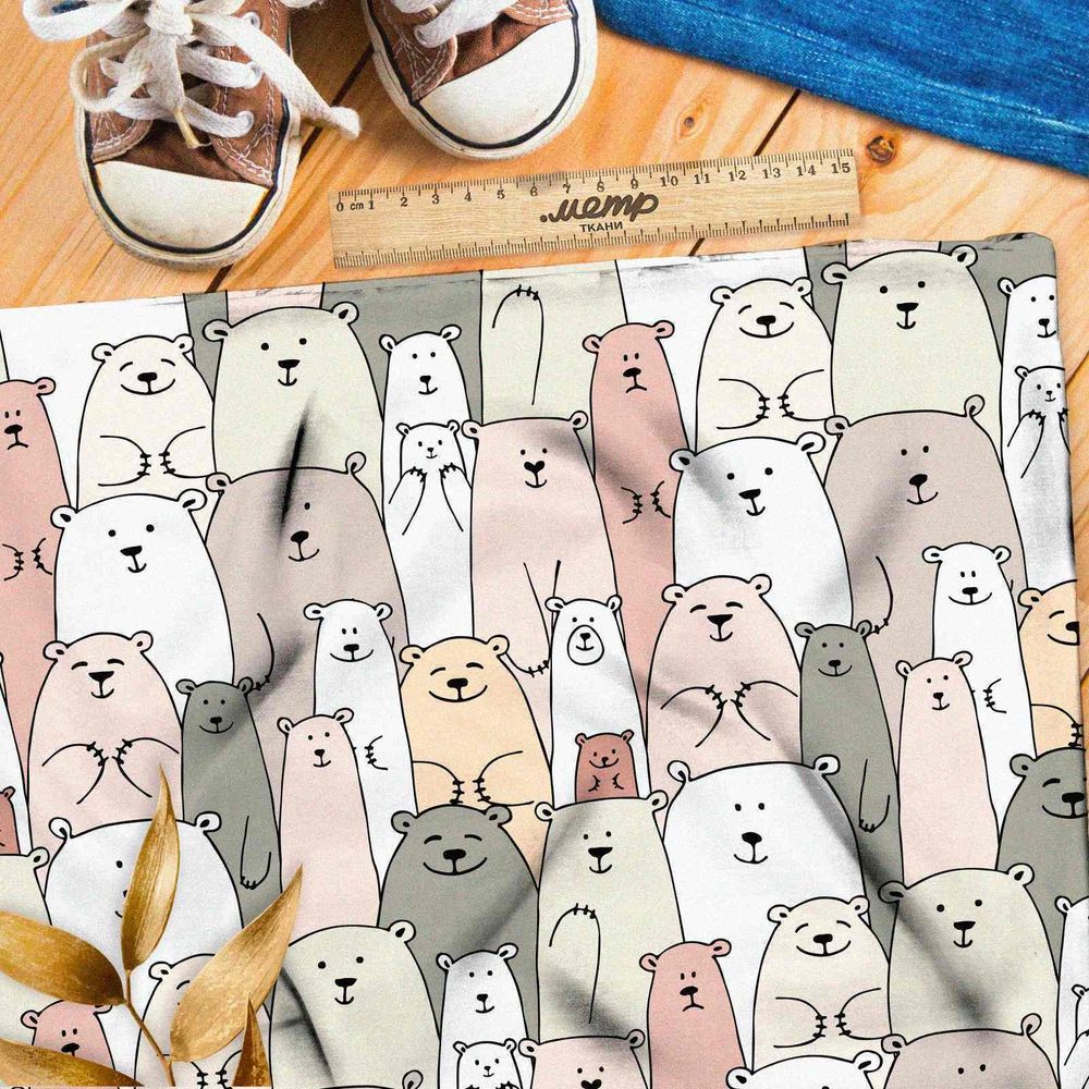 Ткань атлас толпа медведей