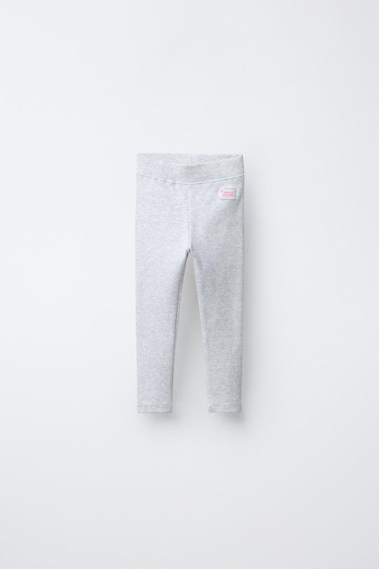 ZARA ЛЕГИНСЫ В РУБЧИК С НАШИВКОЙ, СЕРЫЙ МЕЛАНЖ
