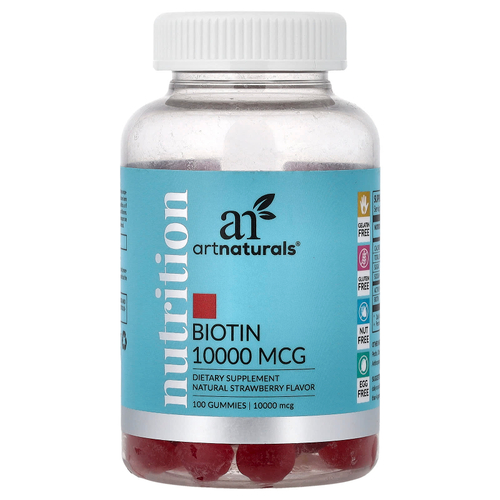 artnaturals, Nutrition, жевательные таблетки с биотином, со вкусом натуральной клубники, 100 жевательных таблеток (5000 мг в 1 жевательной таблетке)
