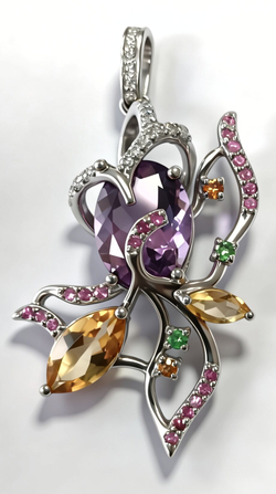 Ювелирная подвеска из серебра 925 пробы,вставка рубин,аметист,цитрин,фианиты