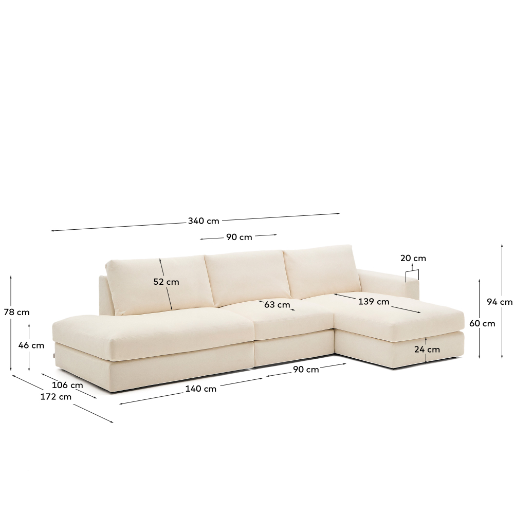 Alea 5-местный модульный диван с правым шезлонгом и съемным чехлом 340 см