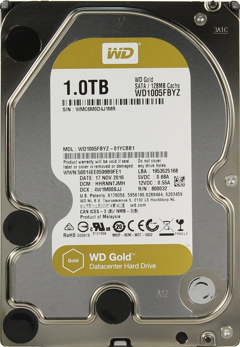 Жесткий диск 1Tb SATA-III WD Gold (WD1005FBYZ). Товар уцененный