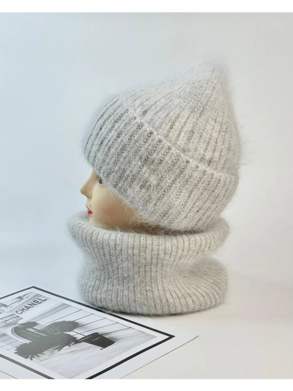 комплект шапка с шарфом- снуд зимний вязаный