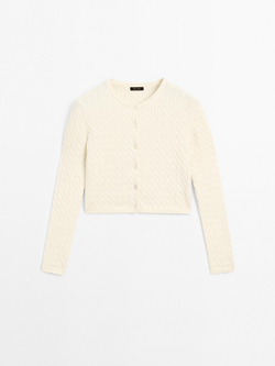 Massimo Dutti Кардиган из 100% хлопка с узором «косы», кремовый