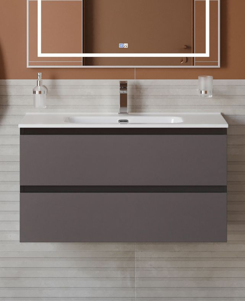 Тумба с раковиной подвесная BelBagno KRAFT-1000-2C-SO-GSO Темно-Серый матовый, раковина белая BB1000ETL