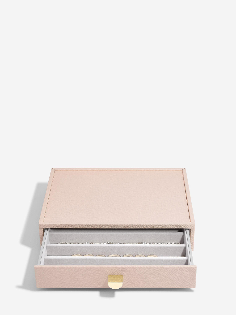 Органайзер для украшений и часов со стеклянной крышкой Stackers Classic Jewellery Box, 4 секции - White Pebble (White Pebble / серый / White Pebble / 500)