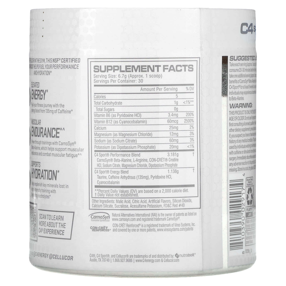 C4 / Cellucor, C4 Sport, перед тренировкой, арбуз, 201 г (7,1 унций)
