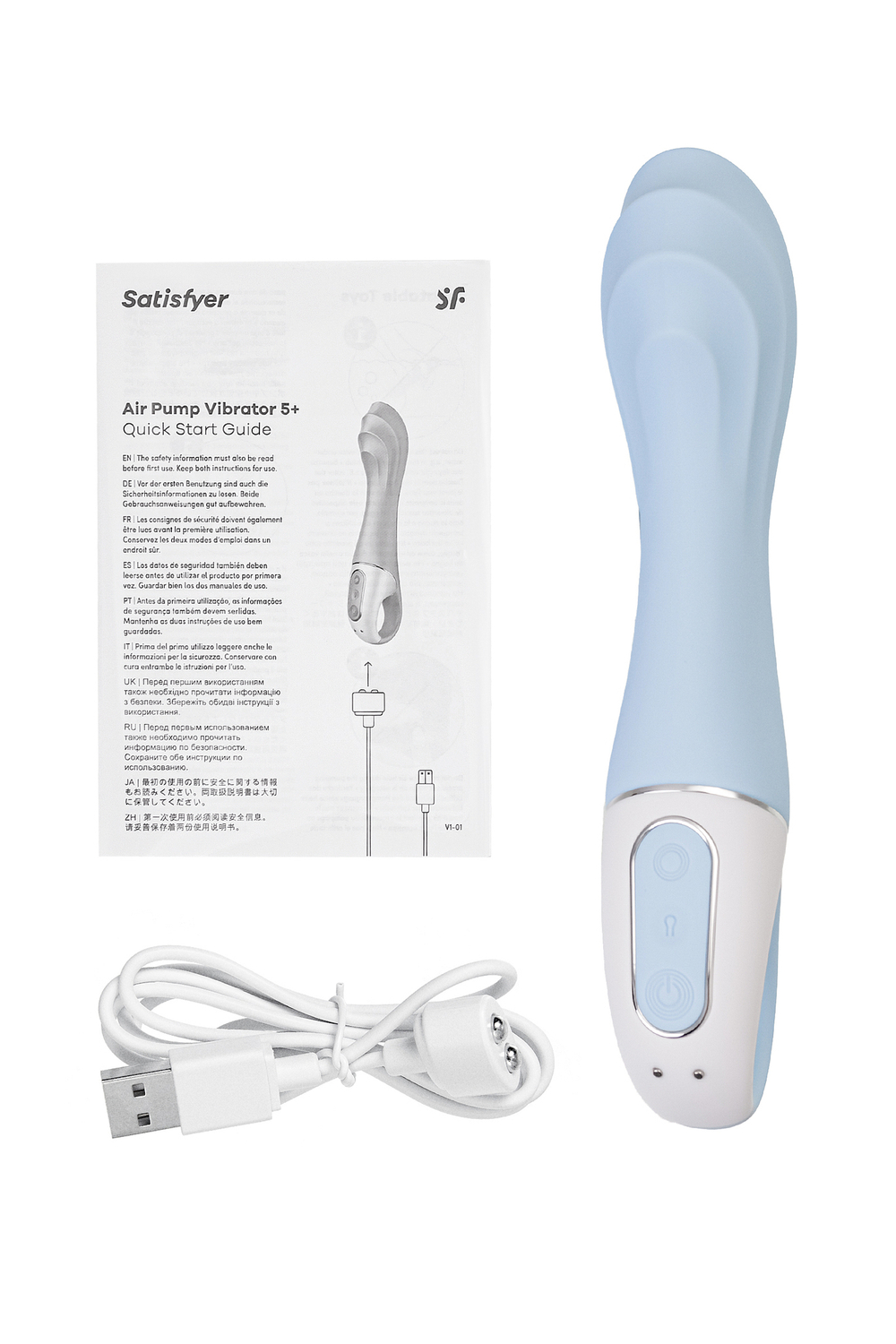 Нереалистичный вибратор Satisfyer Air Pump Vibrator 5, силикон, голубой,  см.