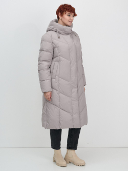 Пальто зимнее утепленное с капюшоном женское серого цвета 7628Sr