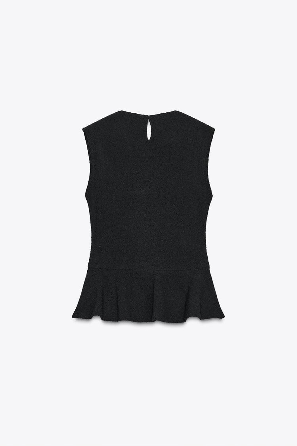 ZARA ТОП ИЗ ТКАНИ БУКЛЕ С БАСКОЙ И ПРЯЖКОЙ, ЧЕРНЫЙ