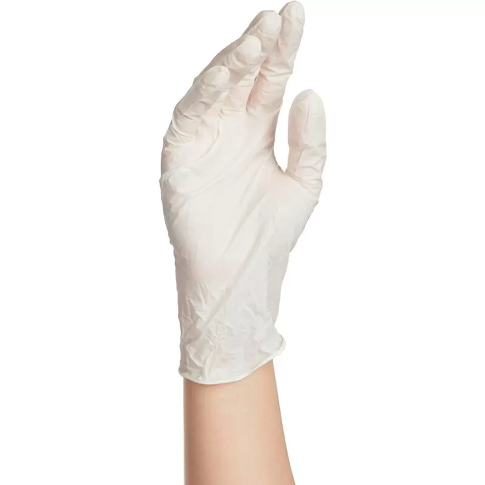 Перчатки нитриловые смотровые нестерильные неопудренные текстурированные на пальцах Benovy размер M белые 50 пар