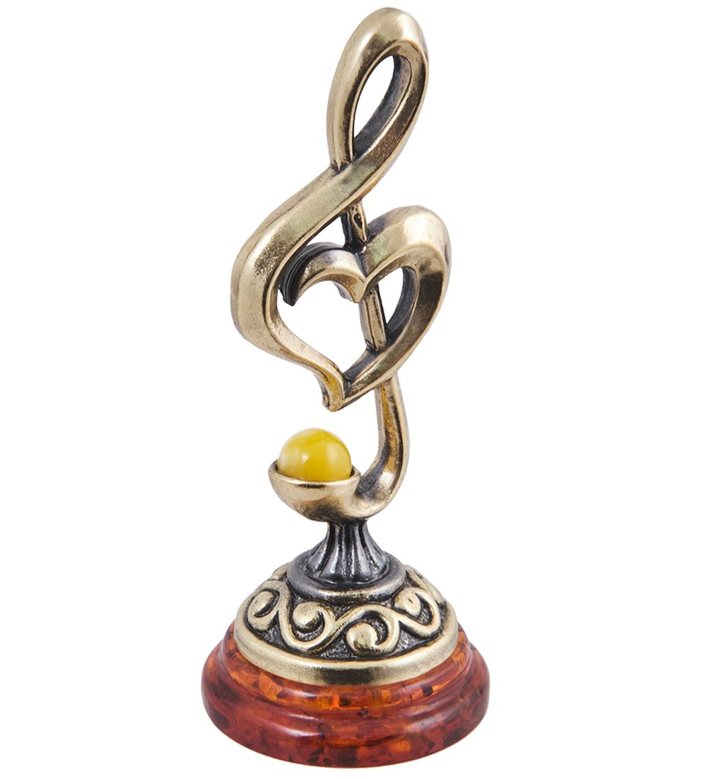 Народные промыслы AM-4035 Фигурка «Мелодия Любви» (латунь, янтарь)