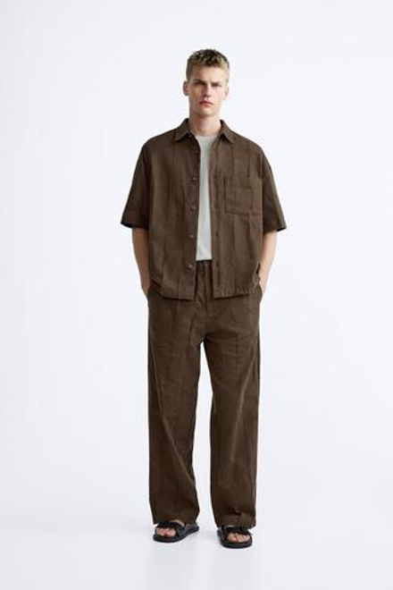 ZARA БРЮКИ ИЗ РЕЛЬЕФНОГО ЖАККАРДА, ШОКОЛАДНО-КОРИЧНЕВЫЙ