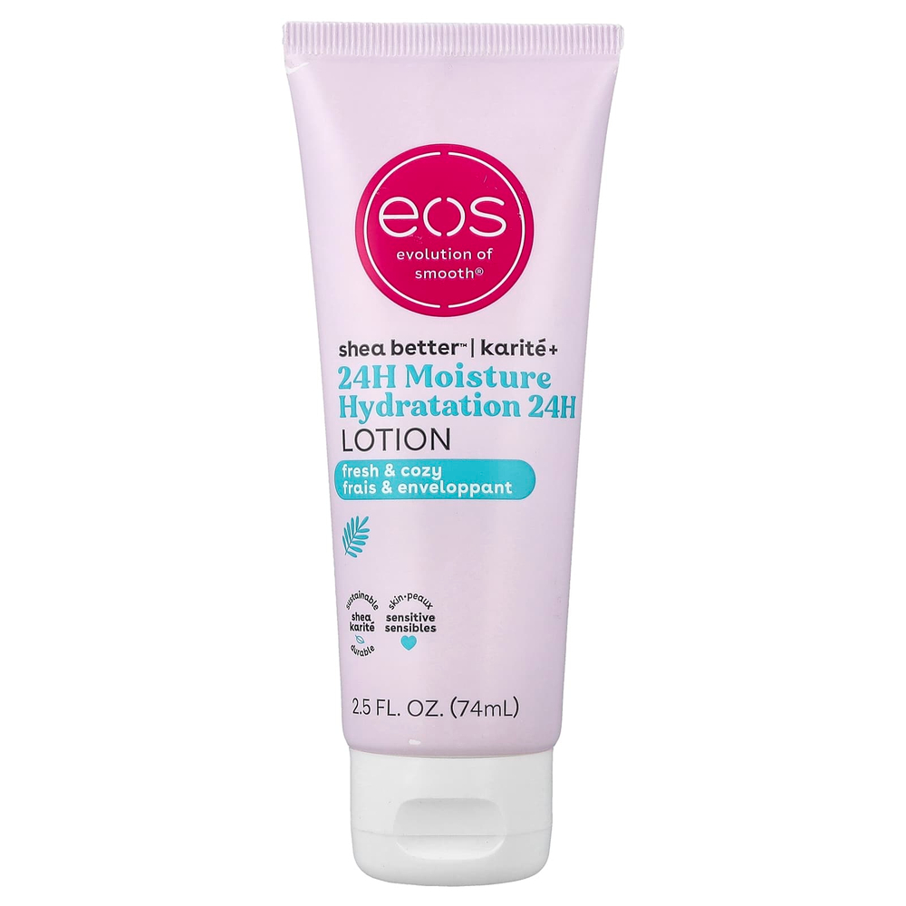 EOS, Shea Better™, 24-часовой увлажняющий лосьон, свежесть и Cozy, 74 мл (2,5 жидк. унции)