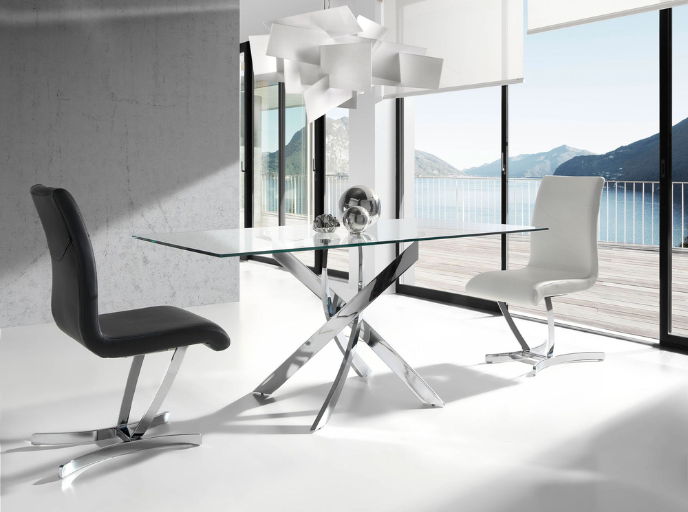 Стол обеденный прямоугольный Angel Cerda F2133 /1061 стекло 150x95 с ножками из нержавеющей стали