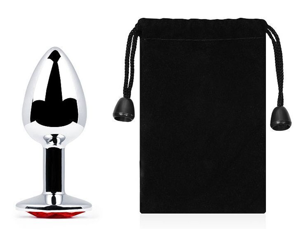 Серебристая анальная пробка с красным стразом - 7,2 см. (Цвет: красный)