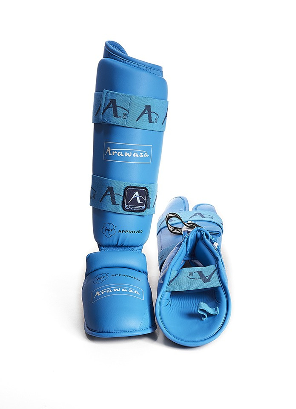 Защита голени и стопы для каратэ ARAWAZA синяя (одобрено для соревнований)