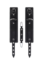 Черные двухслойные кожаные оковы с белой строчкой