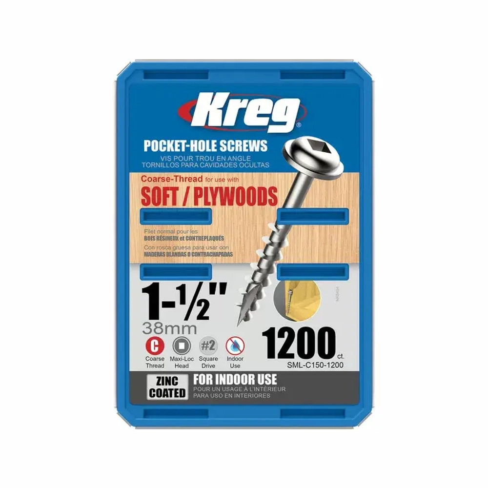 Шурупы с крупным шагом 1-1/2", 1200 шт Kreg SML-C150-1200-INT