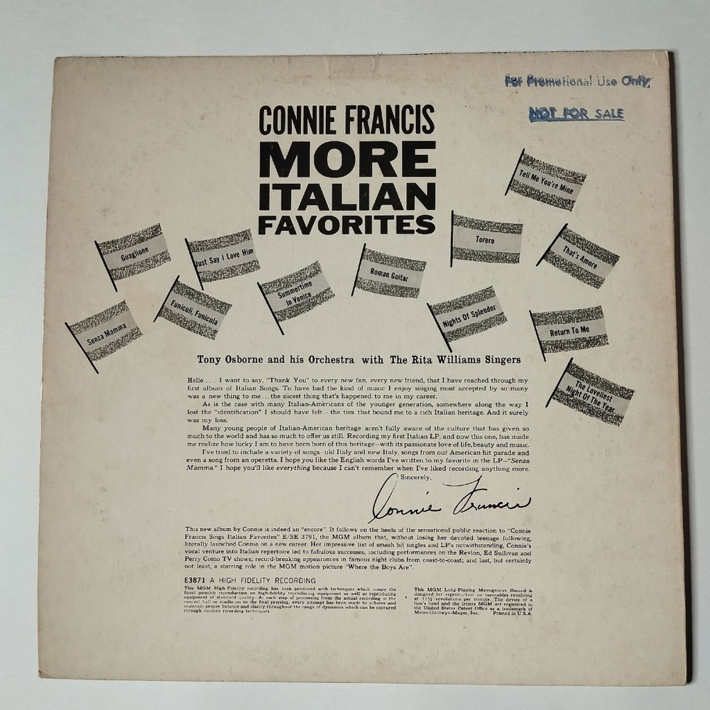 Винтажная виниловая пластинка LP Connie Francis More Italian Favorites (USA 1960)