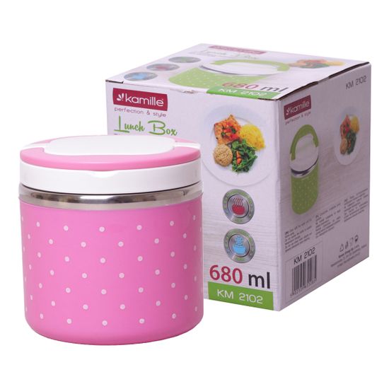 Ланч-бокс круглый 680 мл. Kamille КМ 2102 пластик, нержавеющая сталь