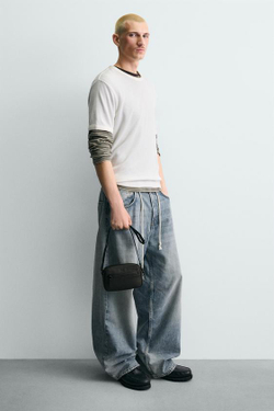 ZARA ПРОРЕЗИНЕННАЯ СУМКА С РЕЛЬЕФНОЙ ТЕКСТУРОЙ, ЧЕРНЫЙ